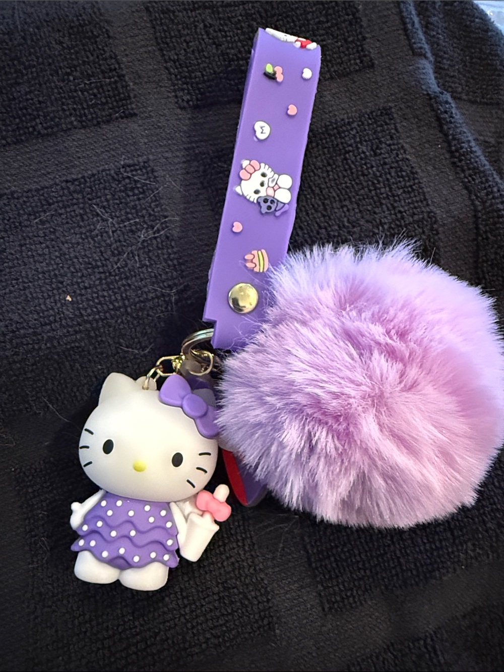 Hello Kitty Purple Pom Pom Keychain Card Holder Strap